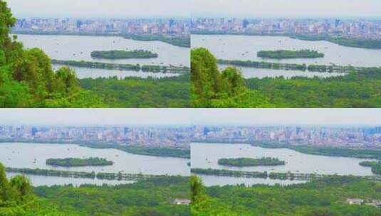 杭州西湖春天景区与城市建筑风景高清在线视频素材下载