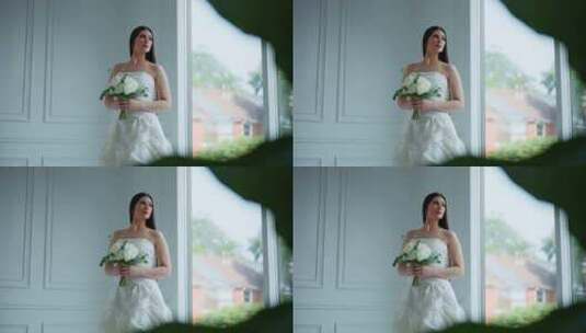 新娘，婚礼，白色连衣裙，花束高清在线视频素材下载