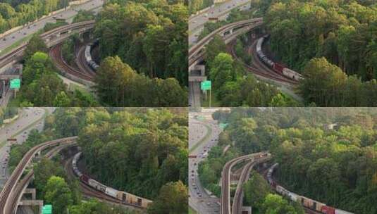 通过乔治亚州400号公路的铁路货运列车和高清在线视频素材下载