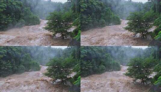 山洪洪水爆发自然灾害防灾减灾泥石流暴雨高清在线视频素材下载