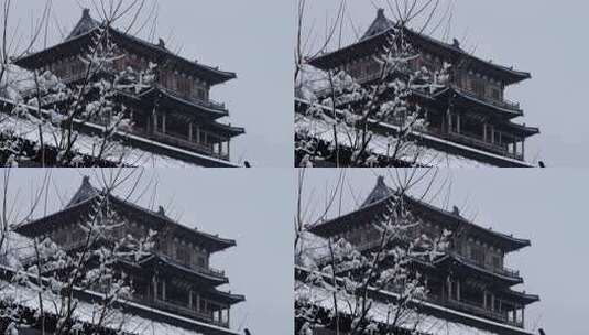 杭州径山寺中式古建筑寺庙雪景高清在线视频素材下载