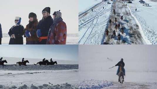 雪地赛马比赛高清在线视频素材下载