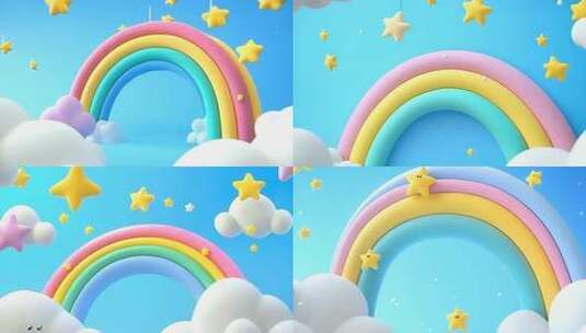 卡通彩虹云朵星星背景高清在线视频素材下载