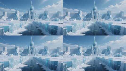 冰雪城堡3D合成场景高清在线视频素材下载