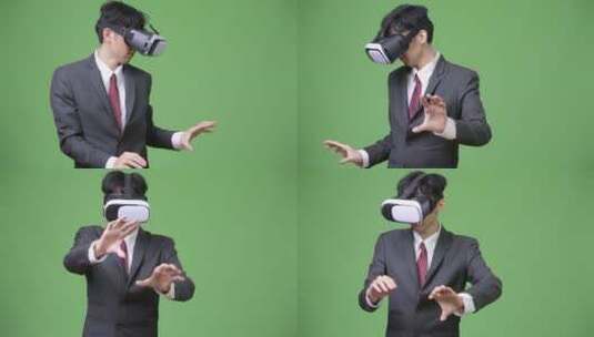 商人使用虚拟现实眼镜高清在线视频素材下载