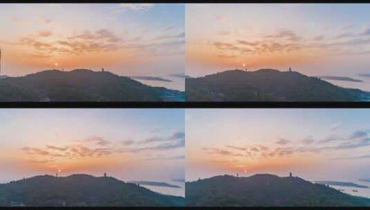 航拍鄂州西山风景区日落延时高清在线视频素材下载