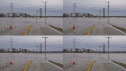 洪水冲毁了一条道路高清在线视频素材下载