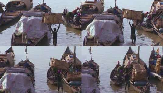 尼日尔河边装载货物高清在线视频素材下载
