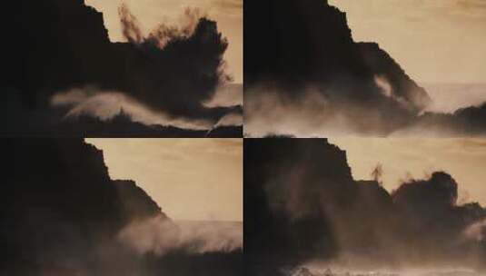 海岸上被风暴掀起的海浪高清在线视频素材下载