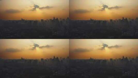 大雾中夕阳的上海高清在线视频素材下载