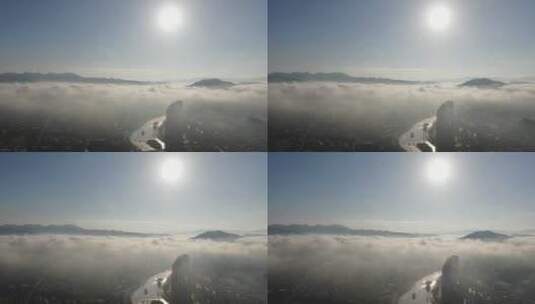 航拍清晨城市云层之上平流层高清在线视频素材下载