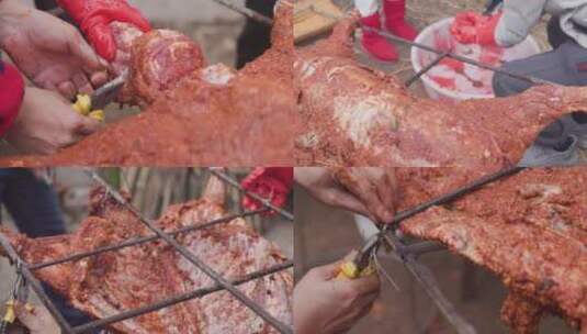 农家春节聚会民风烧烤火全羊肉年 4k实拍高清在线视频素材下载