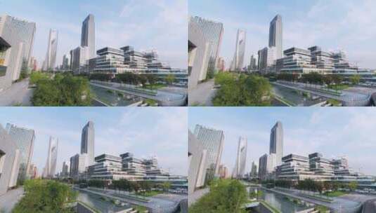 航拍宁波鄞州新城现代抽象办公楼高清在线视频素材下载