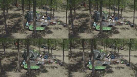 春天露营的游客们搭好的帐篷营地高清在线视频素材下载