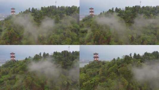 航拍鄂州西山风景区云雾缭绕仙境 鄂州空镜高清在线视频素材下载