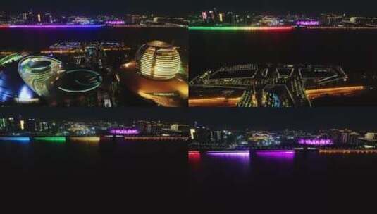杭州城市阳台灯光秀航拍高清在线视频素材下载
