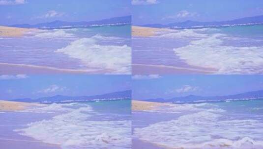 海南三亚蓝天沙滩海浪边浪花玻璃海升格度假高清在线视频素材下载