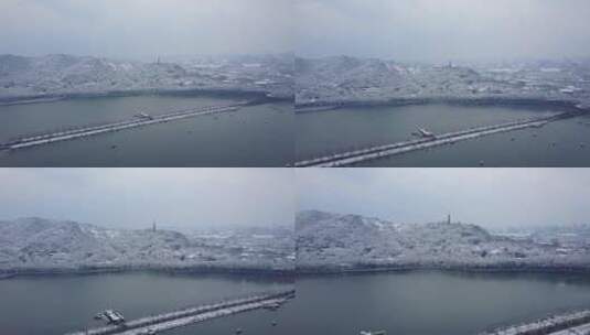 断桥 西湖  雪景 杭州 航拍 3高清在线视频素材下载