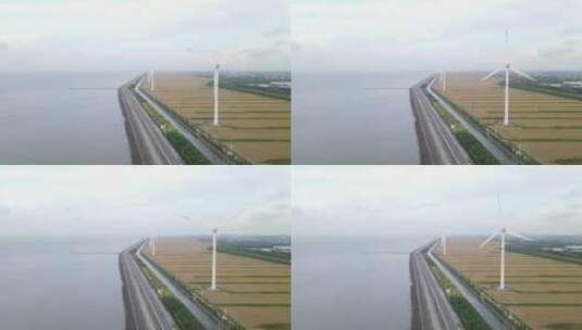 上海崇明长江口大风车长江大桥4K航拍高清在线视频素材下载