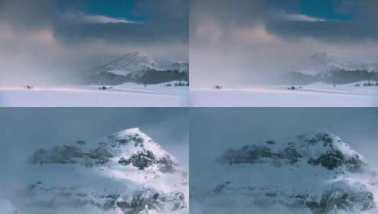 冬季雪地雪山风雪延时风景云雾缭绕高清在线视频素材下载