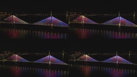 武汉疫情封城 航拍鹦鹉洲大桥抗疫标语彩灯高清在线视频素材下载