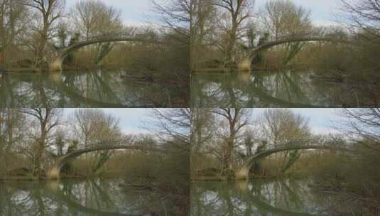 河岸人行桥景观高清在线视频素材下载