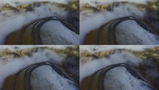 航拍雪后的夏拉山盘山公路高清在线视频素材下载