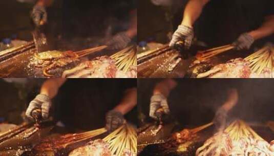 城市美食特色小吃烧烤海鲜鱿鱼高清在线视频素材下载