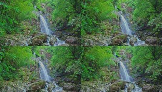 森林公园山涧瀑布低飞右横移高清在线视频素材下载