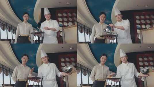 酒店厨师服务员上菜并介绍高清在线视频素材下载