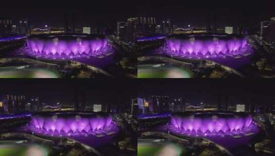 杭州奥体中心体育场夜景高清在线视频素材下载