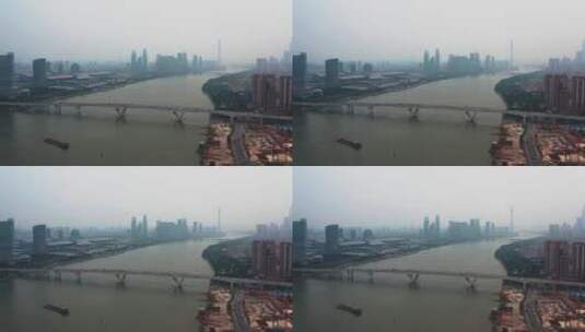 航拍广州珠江珠江新城一河两岸4k风景空镜高清在线视频素材下载
