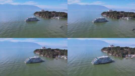 大理双廊南诏风情岛和旅游船高清在线视频素材下载