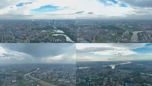 4K高空航拍暴雨来临前的城市合集高清在线视频素材下载