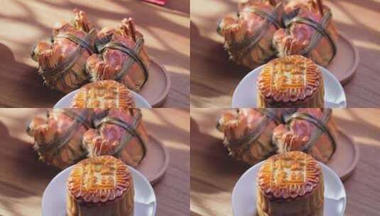 中秋节美食月饼大闸蟹高清在线视频素材下载