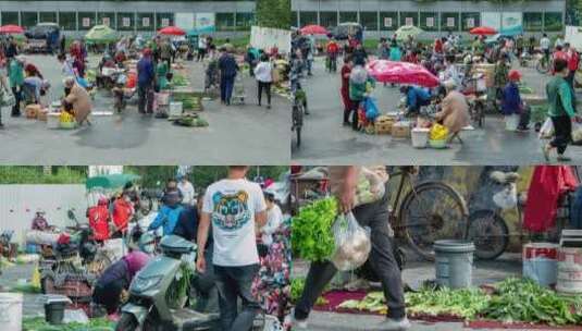 菜市场早市农户卖菜百姓买菜高清在线视频素材下载