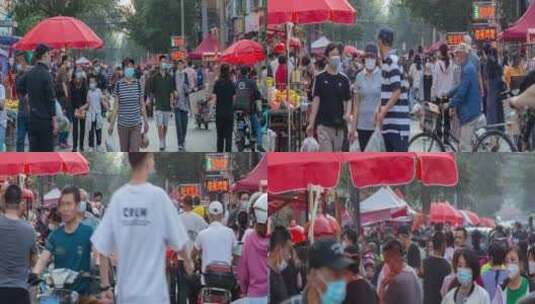 露天菜市场往来购物的匆忙市民(3k)高清在线视频素材下载