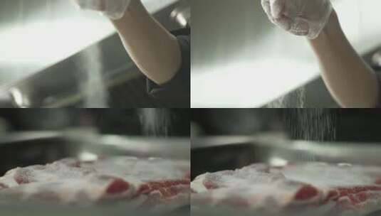 盐撒到五花肉上 腌肉-高速摄影高清在线视频素材下载