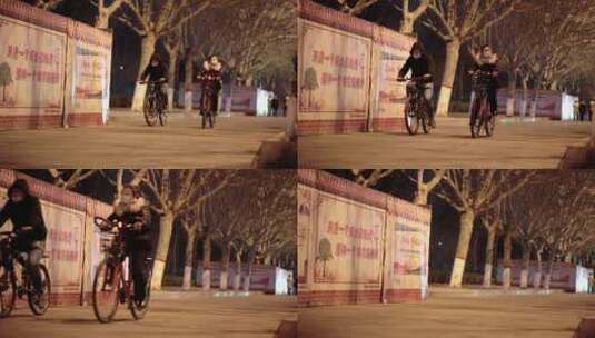 深夜骑自行车下班的人高清在线视频素材下载