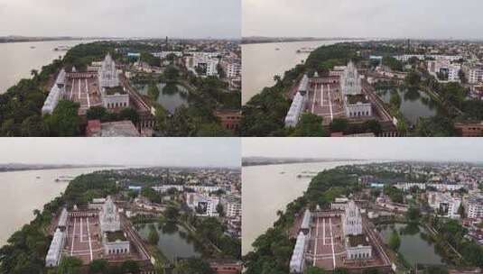 DAKSHINESHWAR KALI TEMPLE KOLKATA，印度——美丽的Dakshineswar寺庙建筑群的鸟瞰图高清在线视频素材下载
