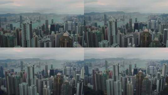 冬季早晨下的香港空中城市景观高清在线视频素材下载