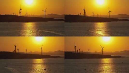 风力发电风车夕阳航拍高清在线视频素材下载