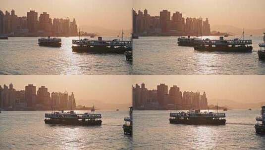 香港维多利亚港黄昏落日轮渡高清在线视频素材下载
