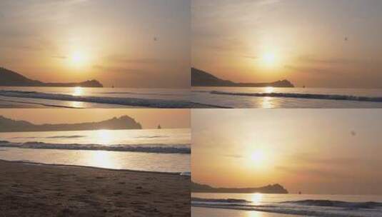 青岛石老人清晨的海边日出和沙滩高清在线视频素材下载