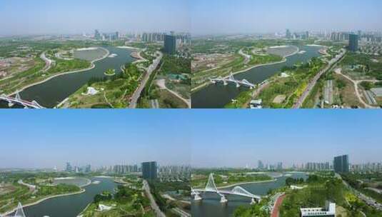 西咸新区沣渭生态景观区4k航拍高清在线视频素材下载