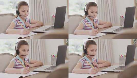 快乐的高加索女孩在笔记本电脑上进行视频通话高清在线视频素材下载