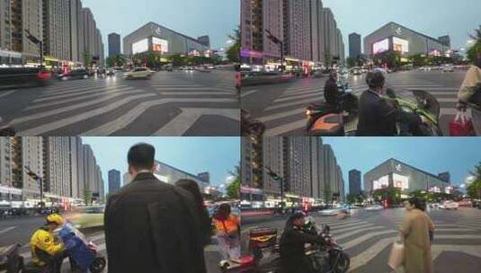 杭州滨江龙湖天街十字路口人流延时摄影高清在线视频素材下载