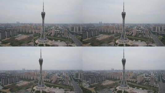河南郑州中原福塔4A景区地标建筑航拍高清在线视频素材下载