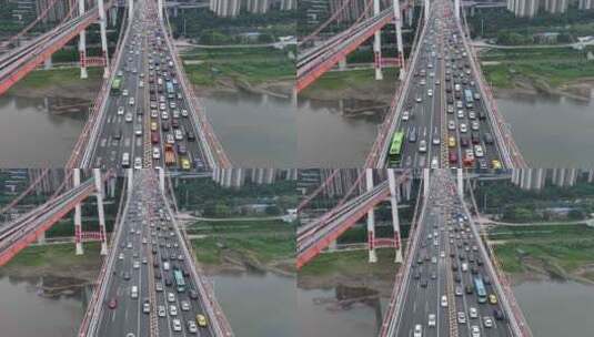 重庆晚高峰桥梁堵车航拍高清在线视频素材下载