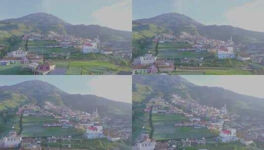 山坡上美丽村庄的航拍镜头。布图村也被称为尼泊尔五世高清在线视频素材下载